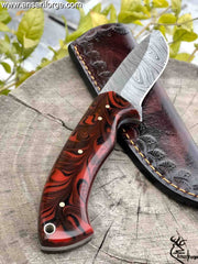 Custom Made Fixed Blade Damascus Hunting Knife With Sheath | Ansari Forge