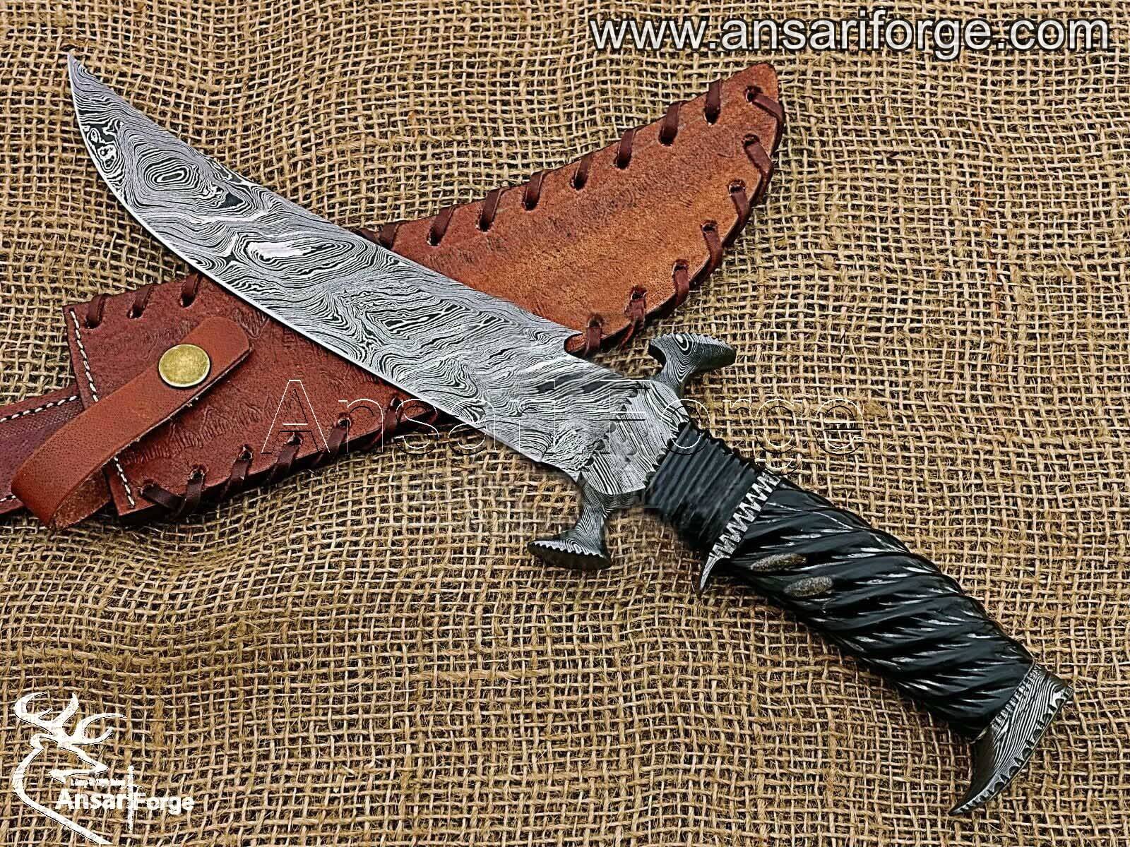 Custom made Damascus Steel Hunting Bowie Knife