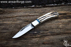 Handcrafted Custom Pocket Knife with Stag Antler Handle | Best EDC Knife by Ansari Forge.