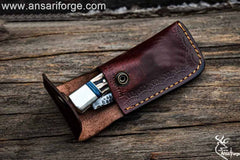 High-Quality Custom Pocket Knife with Lockback Mechanism and Leather Sheath.