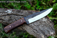 Custom handmade forged hunting knife with leather sheath
