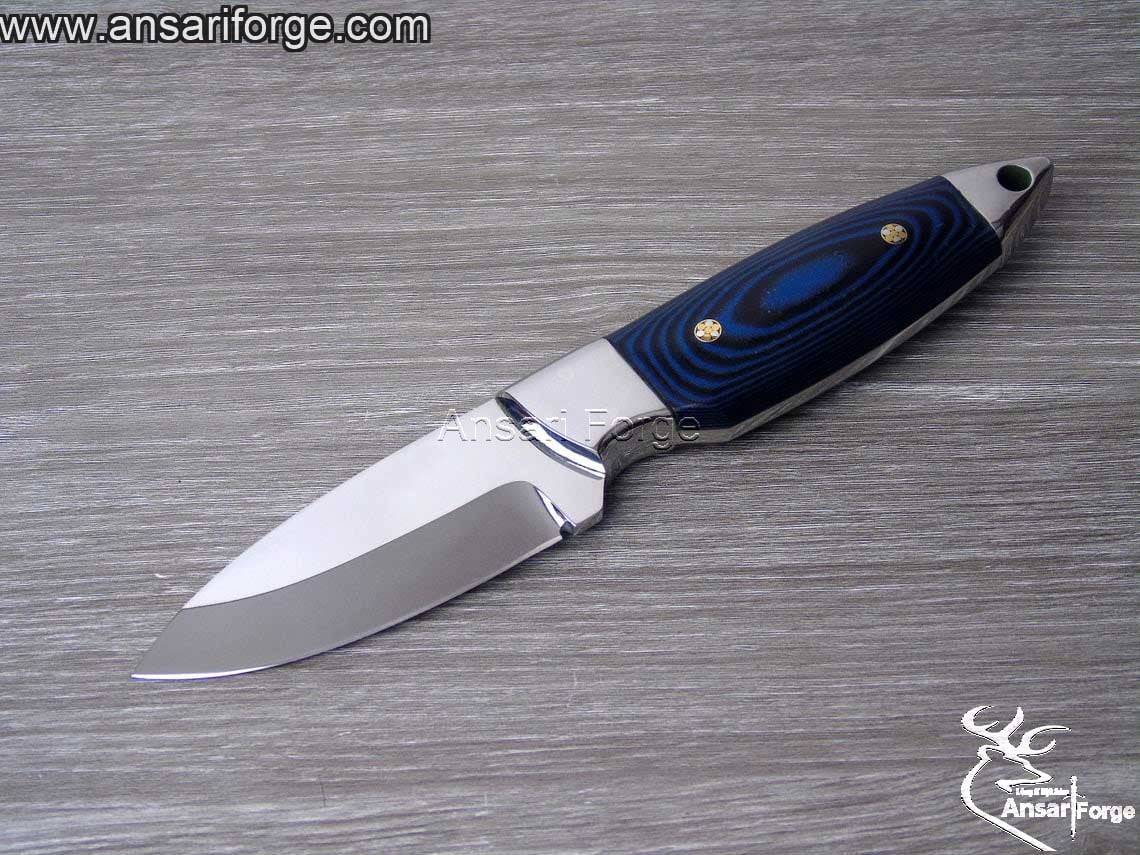 Best hunting knife with hand-forged 440C steel full tang drop point blade, mirror-polished finish, G10 handle, and genuine cowhide leather sheath by Ansari Forge.
