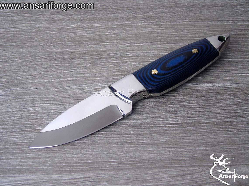 Best hunting knife with hand-forged 440C steel full tang drop point blade, mirror-polished finish, G10 handle, and genuine cowhide leather sheath by Ansari Forge.