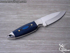 Best hunting knife with hand-forged 440C steel full tang drop point blade, mirror-polished finish, G10 handle, and genuine cowhide leather sheath by Ansari Forge.