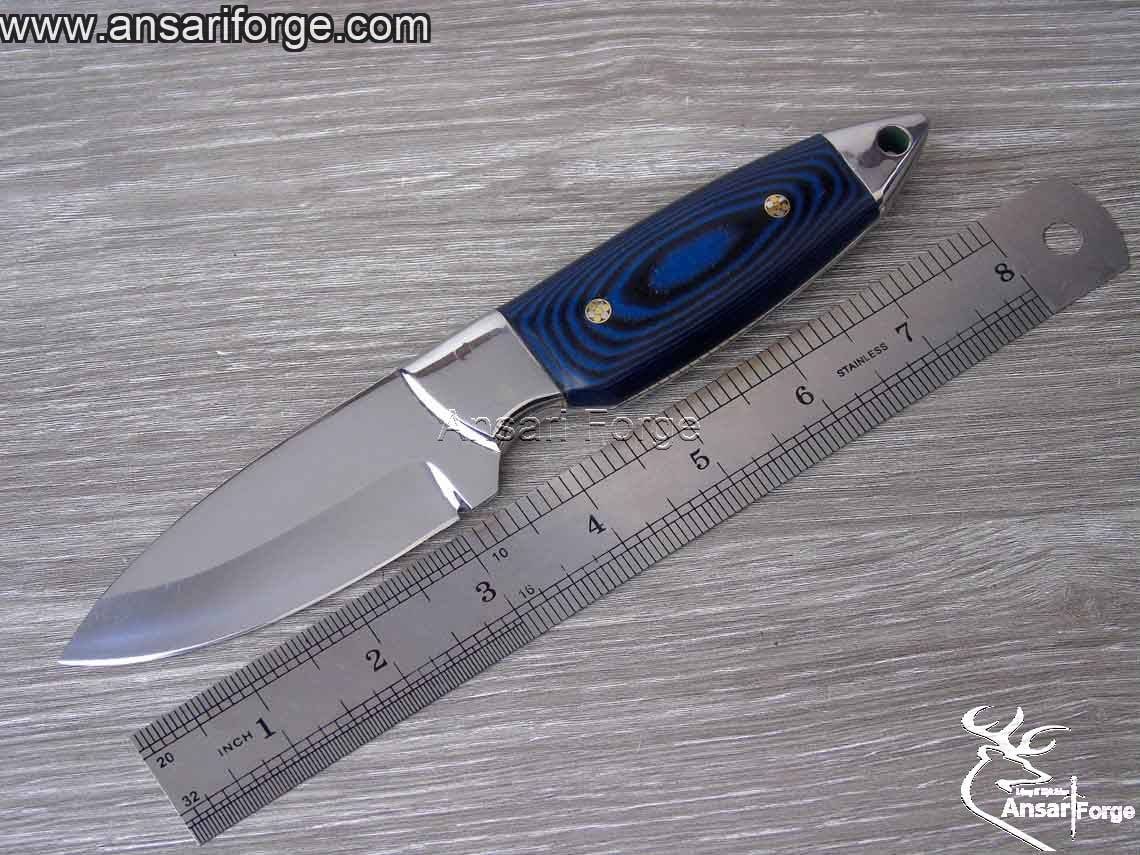Best hunting knife with hand-forged 440C steel full tang drop point blade, mirror-polished finish, G10 handle, and genuine cowhide leather sheath by Ansari Forge.