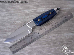 Best hunting knife with hand-forged 440C steel full tang drop point blade, mirror-polished finish, G10 handle, and genuine cowhide leather sheath by Ansari Forge.