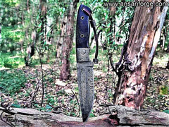Custom Handmade Fixed Blade Damascus Hunting Knife with Leather Sheath - Drop Point Rain Drop Blade Utility Knife