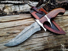 Custom handmade Damascus steel wood handle hunting knife