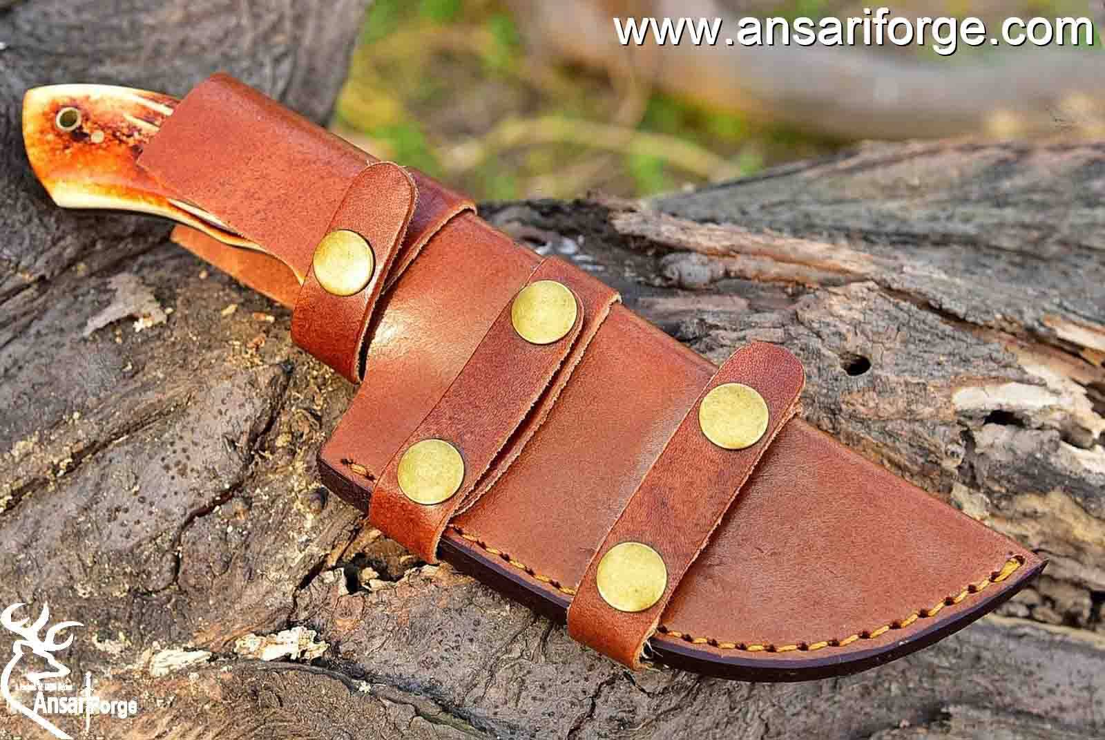 Custom Handmade Damascus Steel Tracker Knife - Stunning Bone Handle & Leather Sheath
