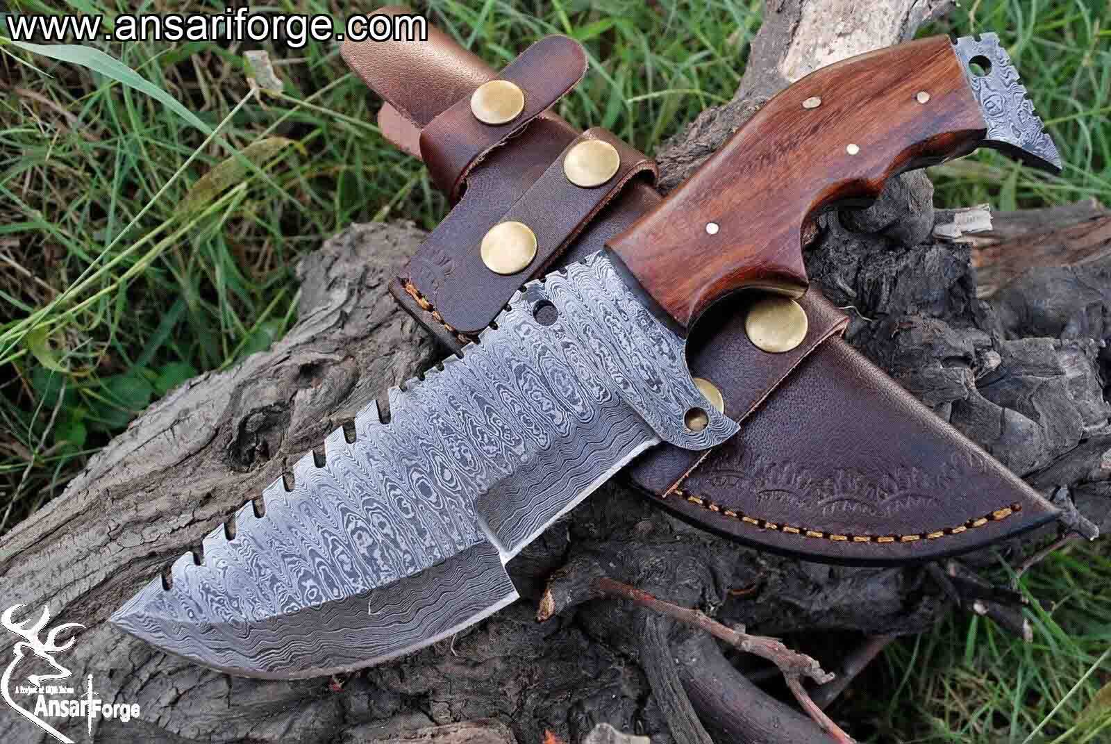 Custom Handmade Damascus Steel Tracker Knife - Stunning Handle Survival Hunting Knife With Sheath