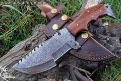 Custom Handmade Damascus Steel Tracker Knife - Stunning Handle Survival Hunting Knife With Sheath