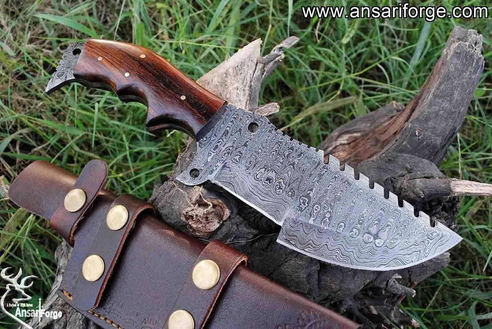 Custom Handmade Damascus Steel Tracker Knife - Stunning Handle Survival Hunting Knife With Sheath