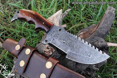 Custom Handmade Damascus Steel Tracker Knife - Stunning Handle Survival Hunting Knife With Sheath
