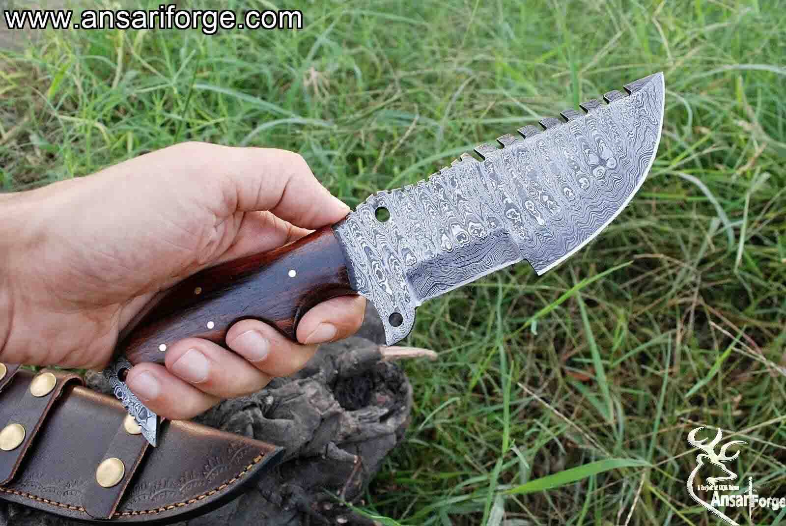Custom Handmade Damascus Steel Tracker Knife - Stunning Handle Survival Hunting Knife With Sheath