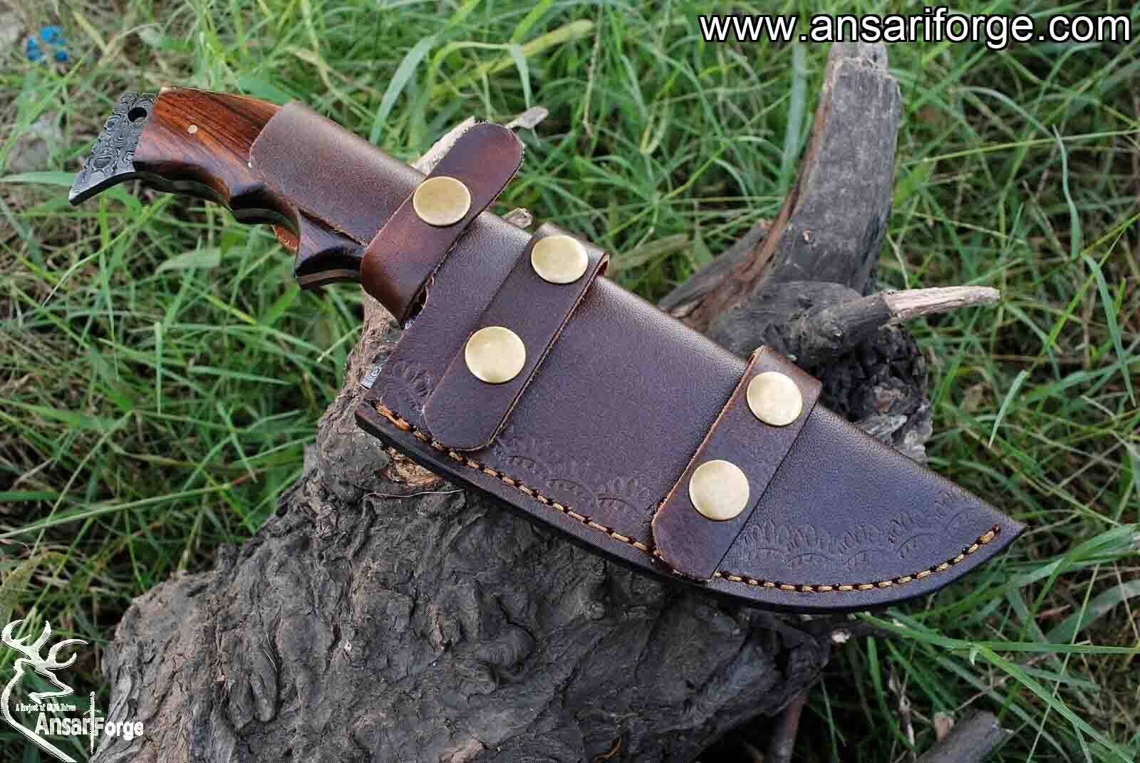 Custom Handmade Damascus Steel Tracker Knife - Stunning Handle Survival Hunting Knife With Sheath