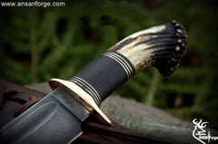 Custom Handmade 5160 Steel Hamon Blade Bowie Knife Stag Hon Handle Hunting Knife With Sheath