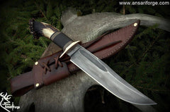 Custom Handmade 5160 Steel Hamon Blade Bowie Knife Stag Hon Handle Hunting Knife With Sheath
