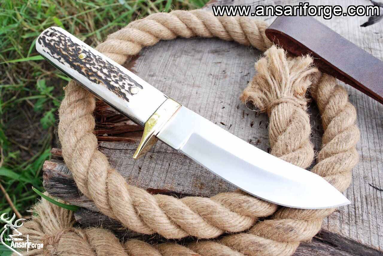 Custom Made D2 Steel Stag Handle Hunting Knife With Leather Sheath