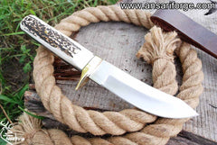 Custom Made D2 Steel Stag Handle Hunting Knife With Leather Sheath