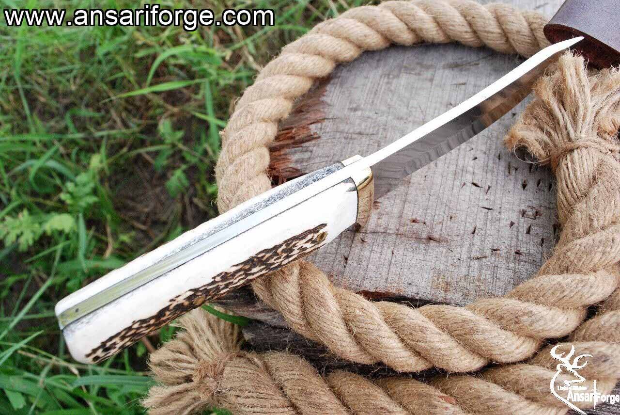 Custom Made D2 Steel Stag Handle Hunting Knife With Leather Sheath