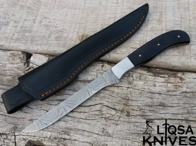 Hand forged custom made Damascus steel fillet knife