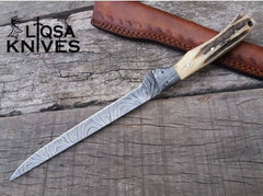 Premium custom Damascus fillet knife for fish with leather sheath - Ansari Forge.