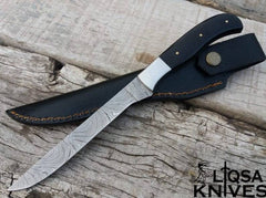 Hand forged custom made Damascus steel fillet knife