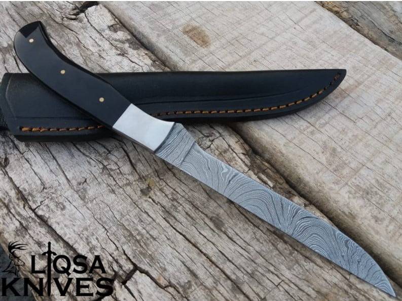 Hand forged custom made Damascus steel fillet knife