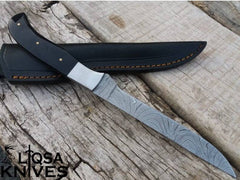 Hand forged custom made Damascus steel fillet knife