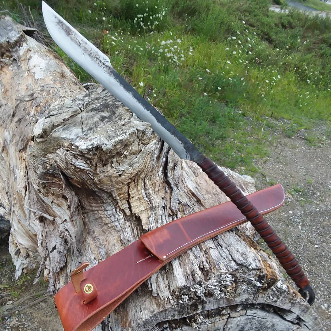 High carbon steel jungle machete knife leather wrap handle
