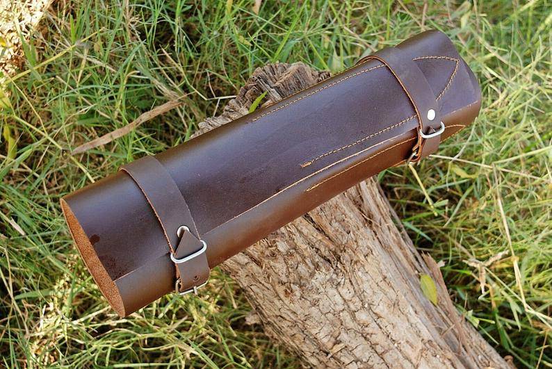 Damascus steel chef knife set professional 8 kitchen knives with case / roll bag blue pakka wood handles
