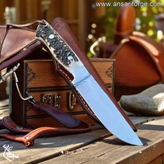 Handmade Antler Knife with Leather Sheath.