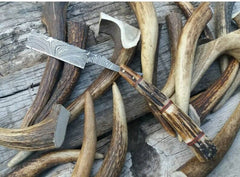 Handmade shaving razor Damascus steel blade and stag horn handle