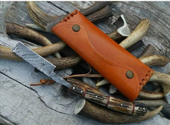 Handmade shaving razor Damascus steel blade and stag horn handle