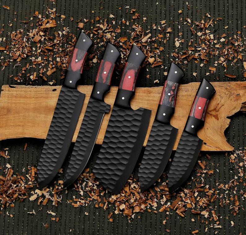 5Pcs Hand Forged Damascus Steel Chef Set, Damascus Knife Set, Damascus Chef's Knife Set, Damascus Kitchen Knife Set, Christmas Gifts