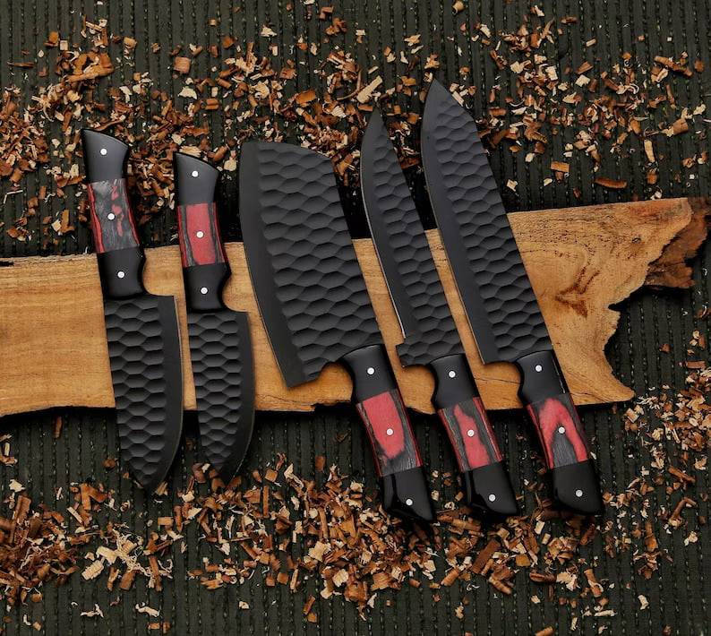 5Pcs Hand Forged Damascus Steel Chef Set, Damascus Knife Set, Damascus Chef's Knife Set, Damascus Kitchen Knife Set, Christmas Gifts