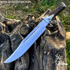 Full tang Bowie knife with elk antler handle.