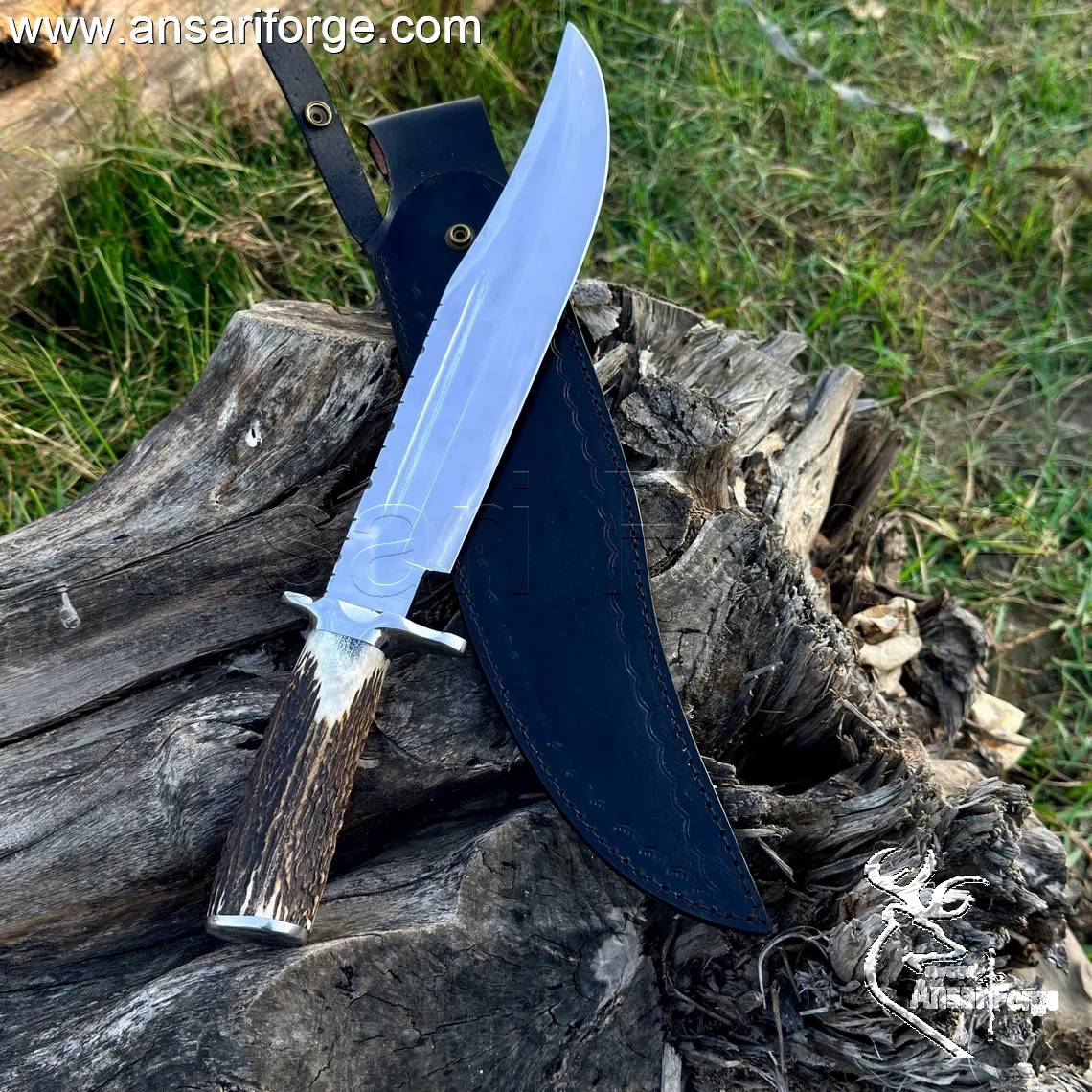 D2 steel Jim Bowie knife blade edge.