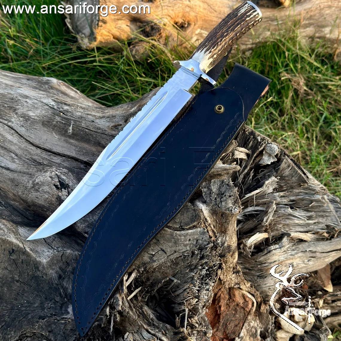 Forged camp knife with stainless steel guard.