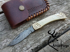 Custom made Damascus steel lock back pocket knife