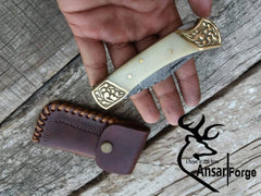 Custom made Damascus steel lock back pocket knife