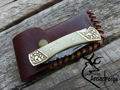 Custom made Damascus steel lock back pocket knife