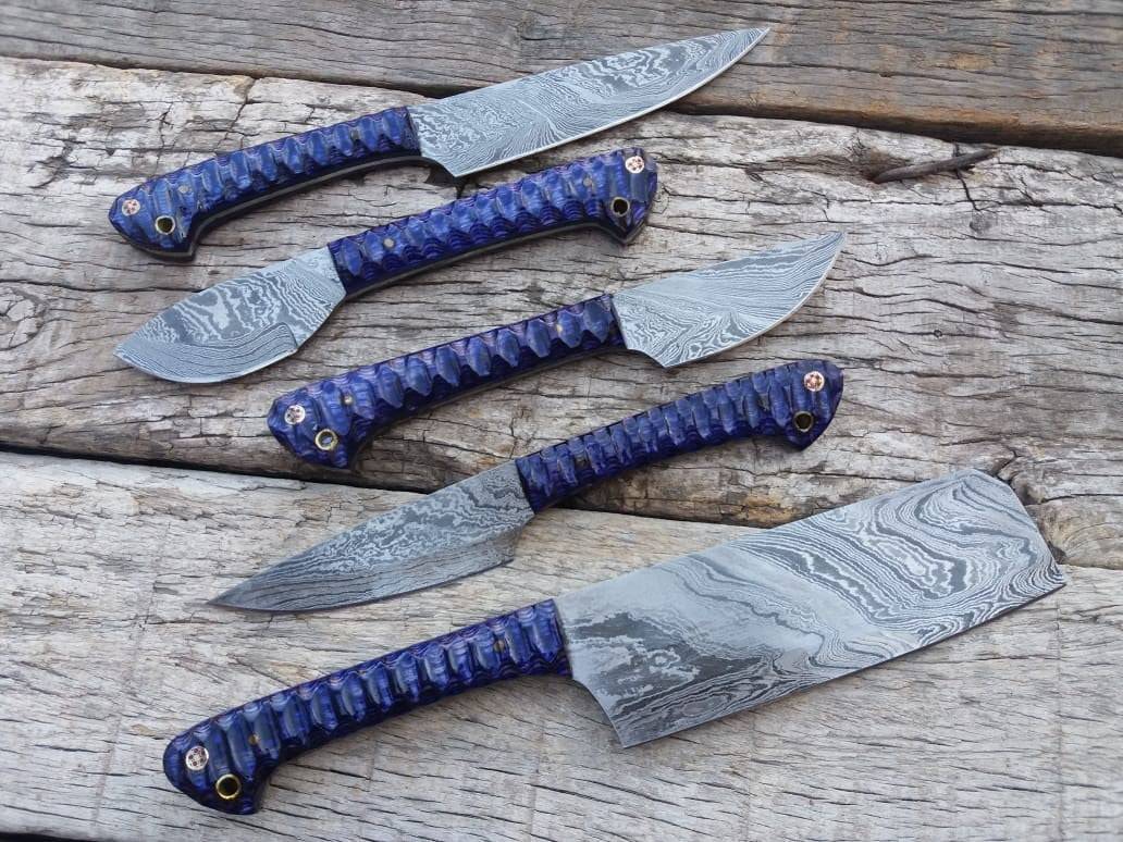 professional chef knife set 5 Damascus Steel Knives With Case
