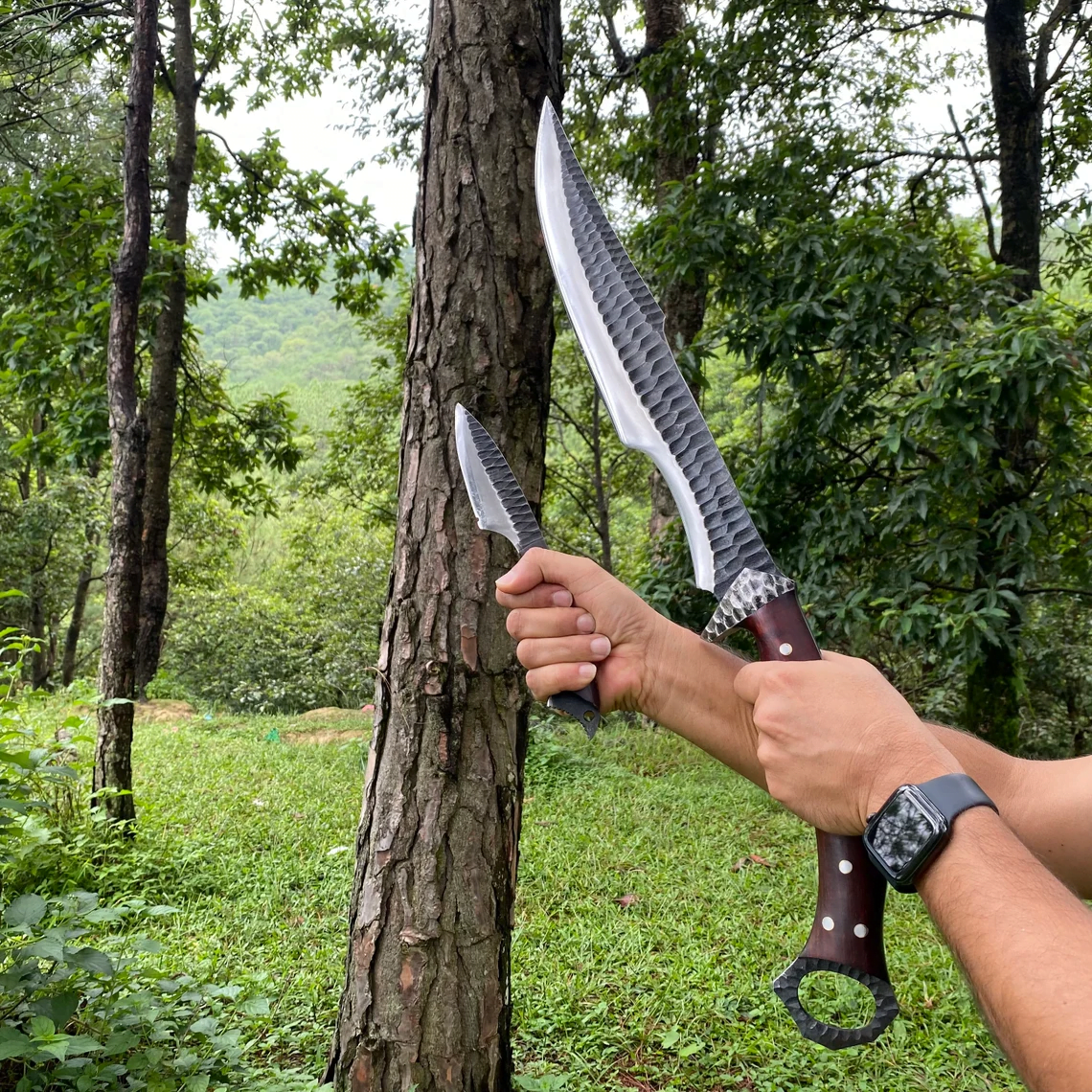5160 Carbon steel black cobra hunting machete Bowie with sheath set of two