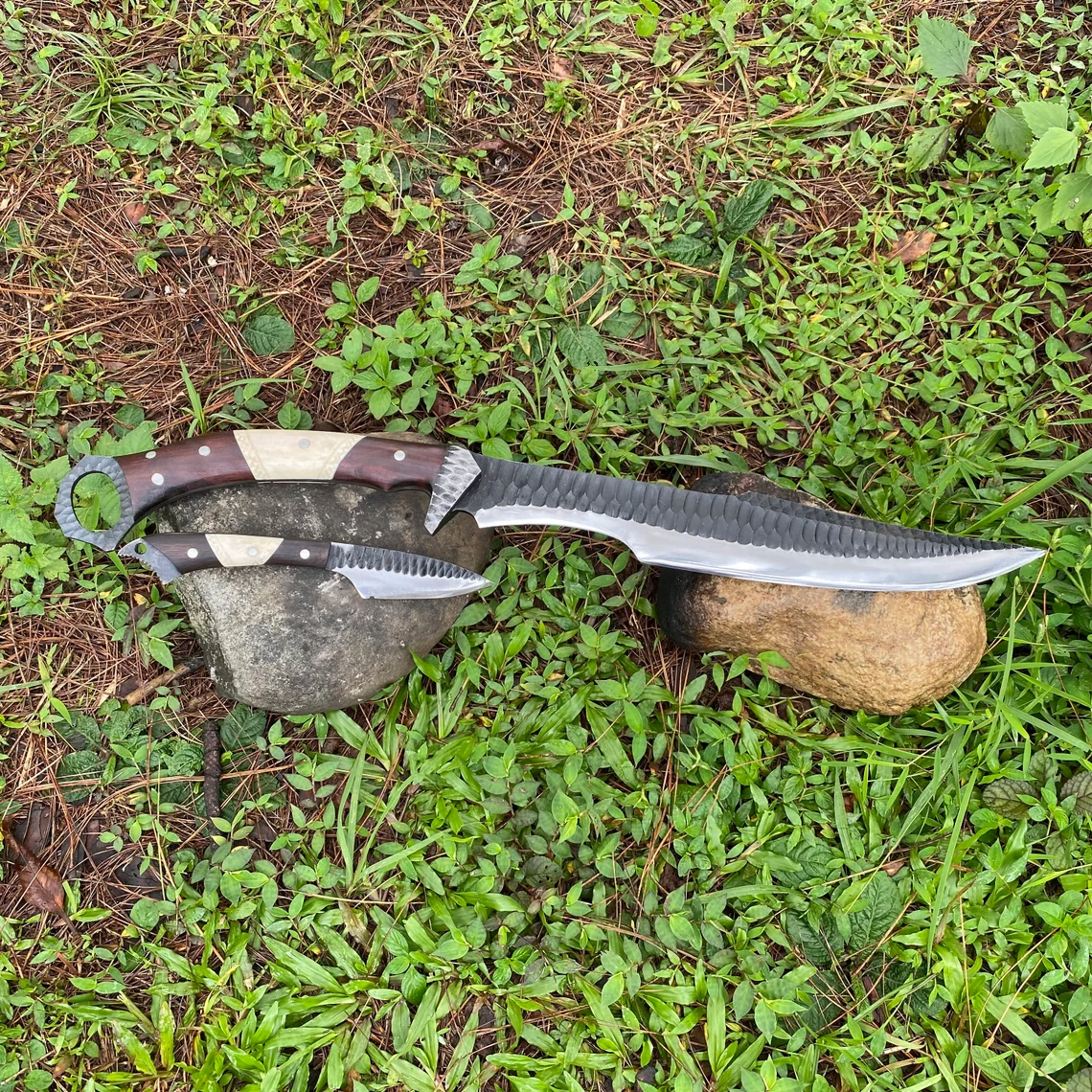 5160 Carbon steel black cobra hunting machete Bowie with sheath set of two