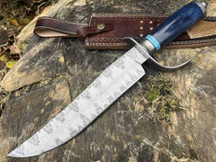 Custom Handmade Mosaic Damascus Bowie Knife With Sheath For Men
