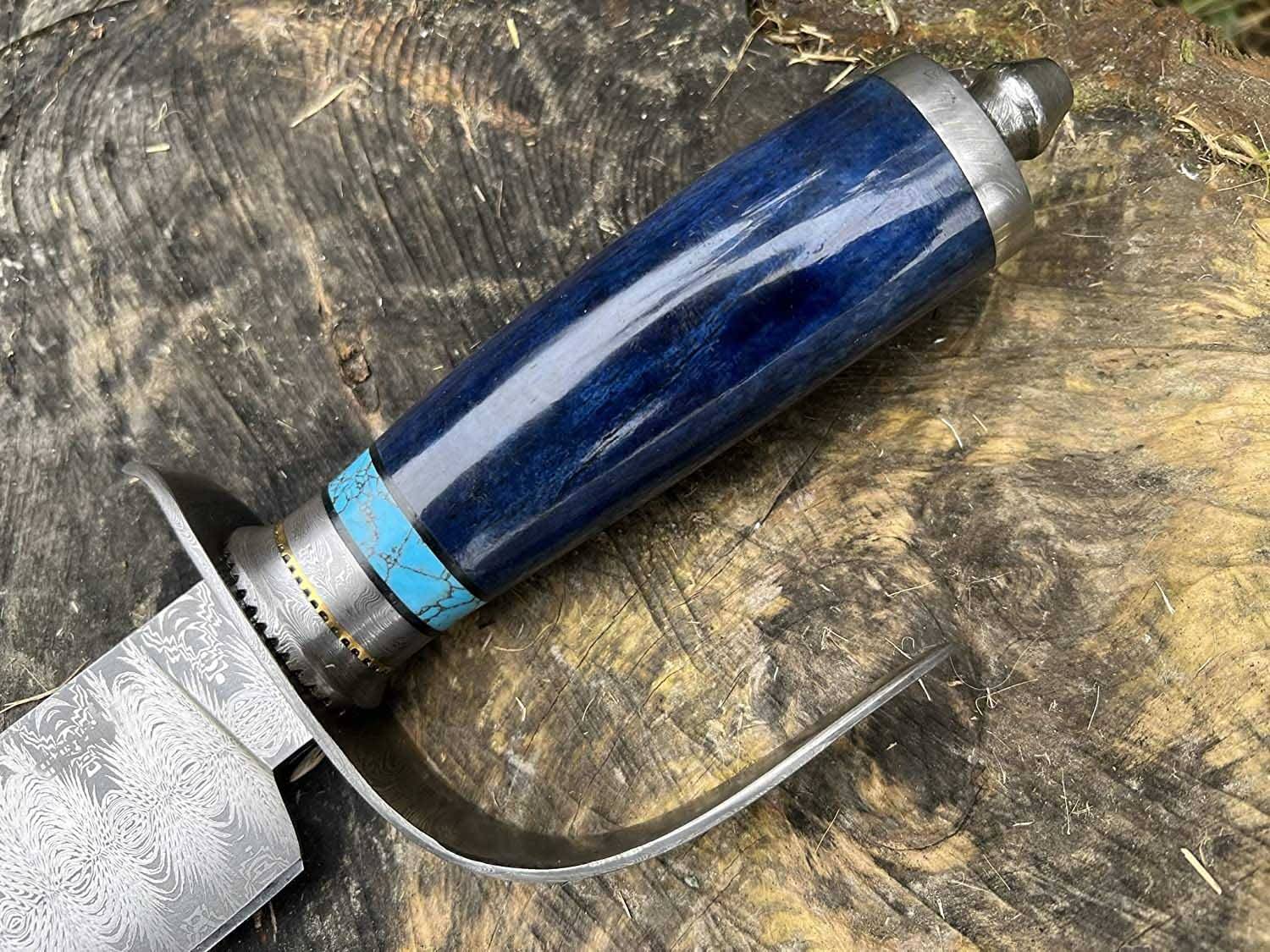 Custom Handmade Mosaic Damascus Bowie Knife With Sheath For Men