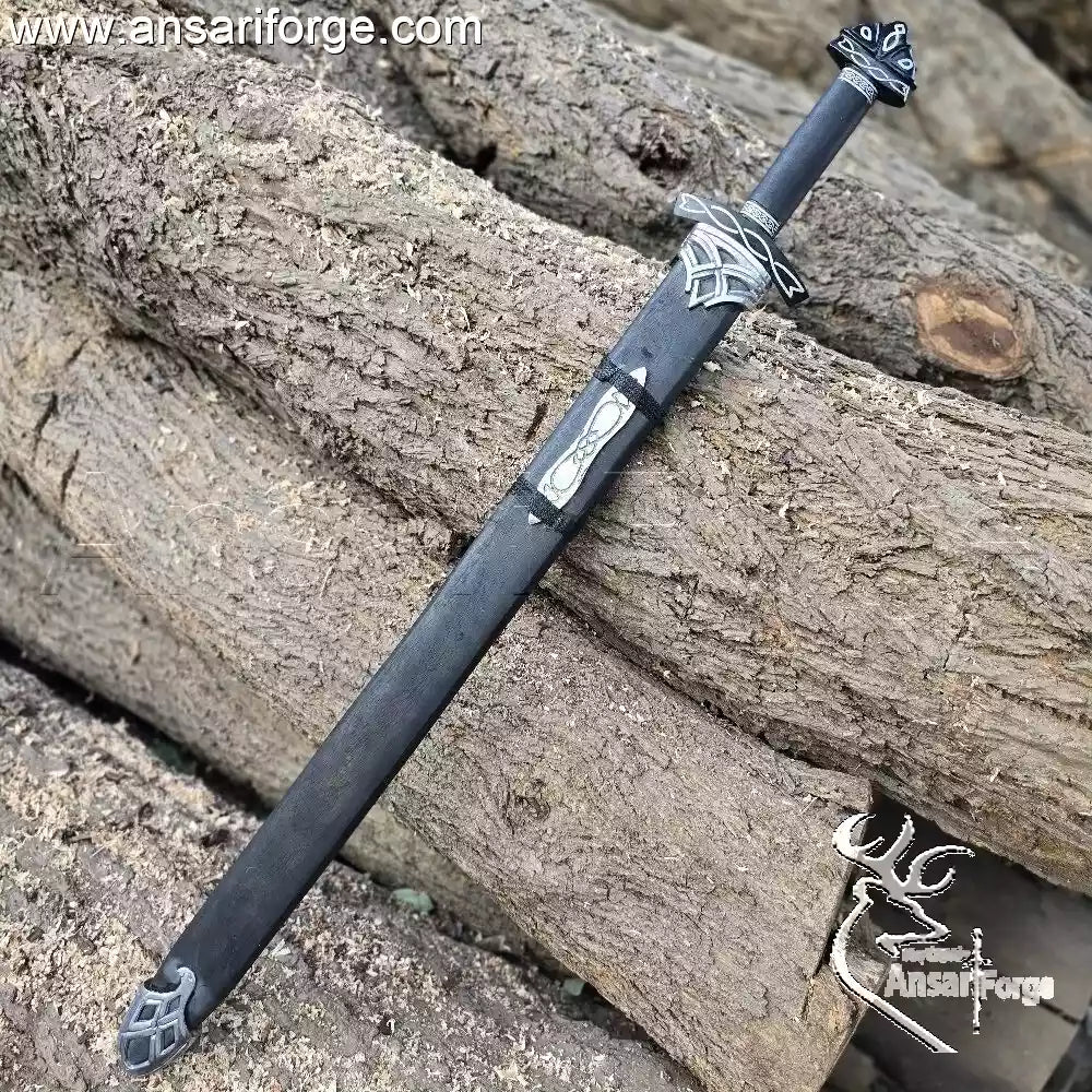 Handmade ebony wood scabbard for the Northmen Damascus steel sword.