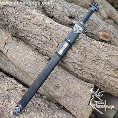 Handmade ebony wood scabbard for the Northmen Damascus steel sword.