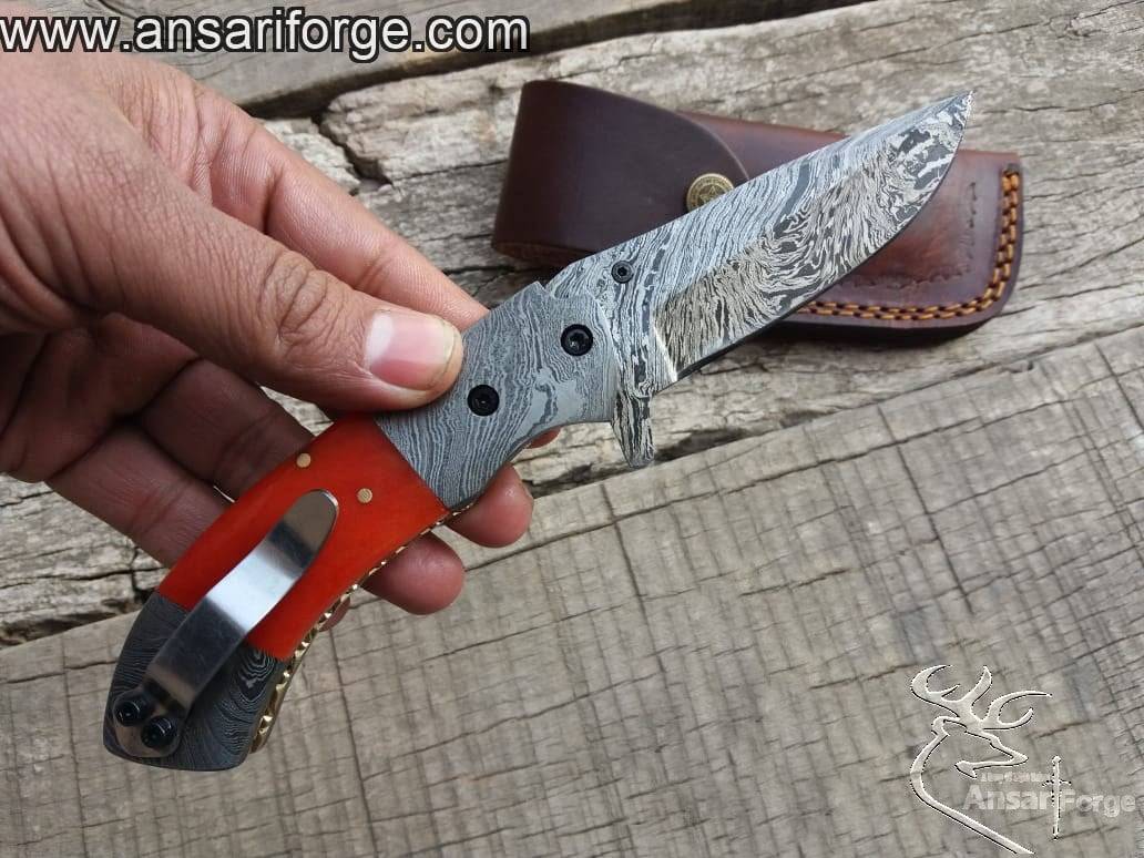 Damascus steel bone handle folding utility knife - Black Friday sale.